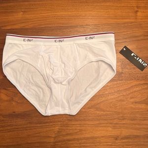 White and navy c-in2 THROWBACK FLY FRONT BRIEF size large